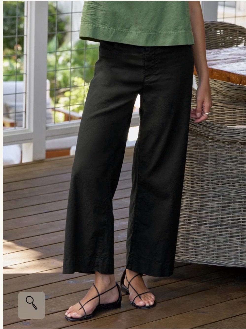 Frank & Eileen Wexford Black Italian Linen Wide Leg Crop Pants Size 6